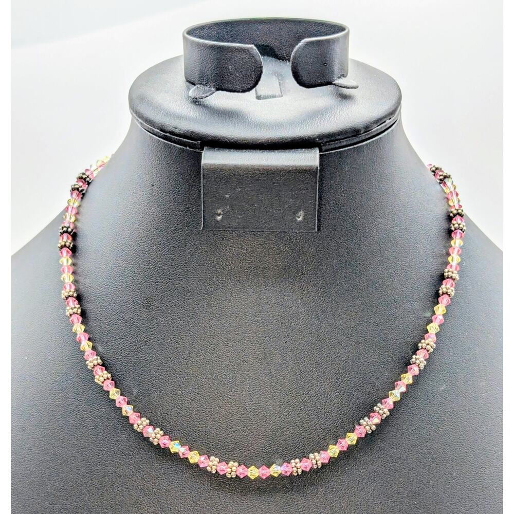 Elise Ryan 925 Sterling Silver Pink Clear Bicone Crystal Bead 18" Necklace